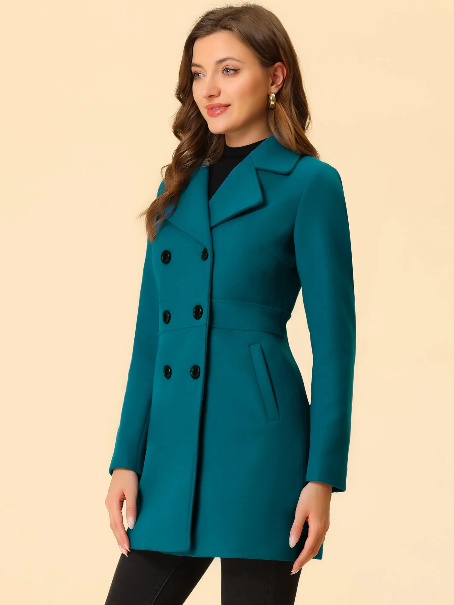 Double Breasted Notched Lapel Long Winter Coat