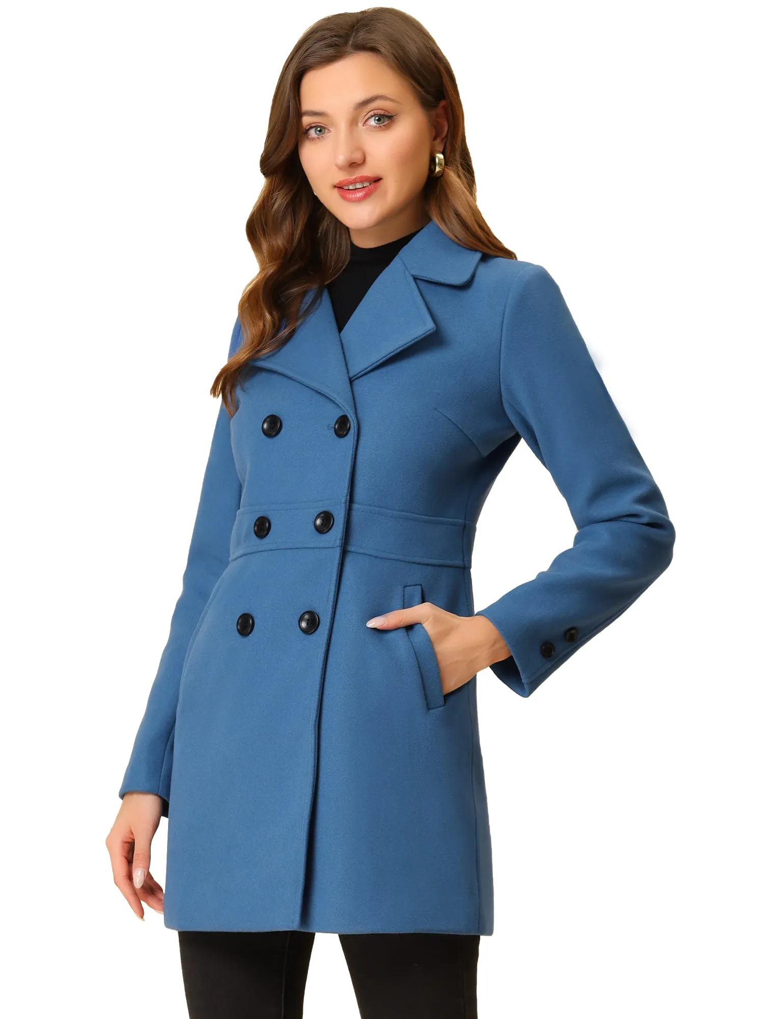 Double Breasted Notched Lapel Long Winter Coat