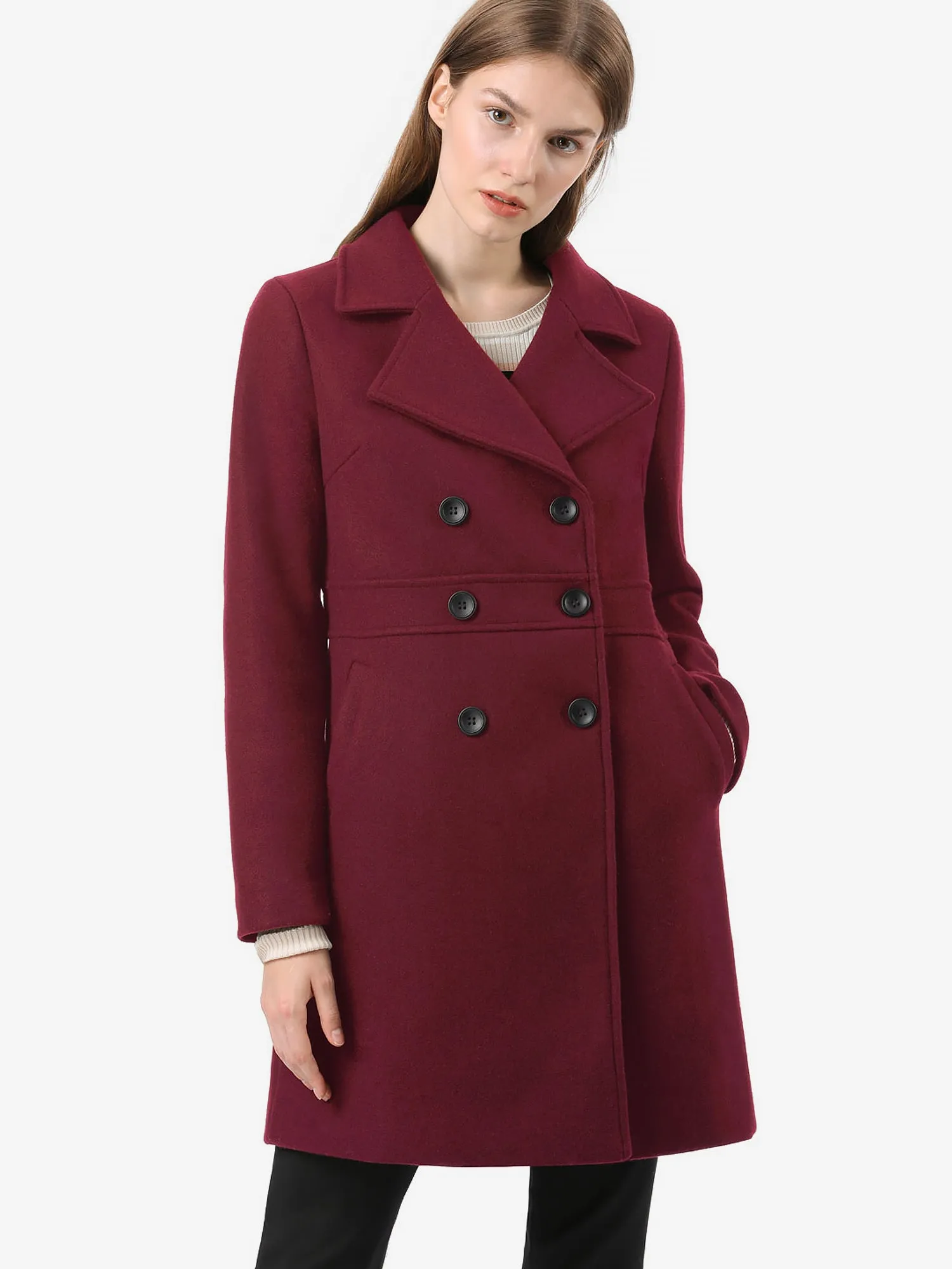 Double Breasted Notched Lapel Long Winter Coat