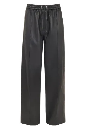 Elasticated Black Leather Trouser