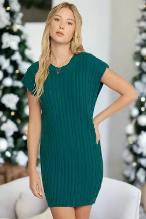 Entro Cable Knit Sweater Dress - Hunter Green