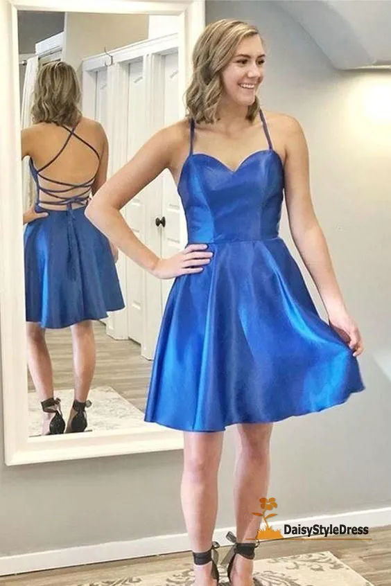 Fashion Short Spaghetti Straps Royal Blue Homecoming Dress