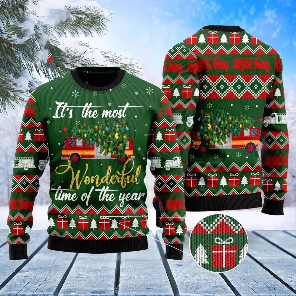 Firefighter Wonderful Time Ugly Christmas Sweater, Funny Xmas Sweater for Firefighter