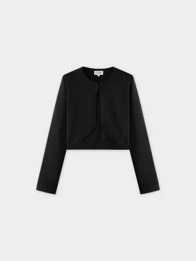 Flat Ribbed Trim Shrug-Black