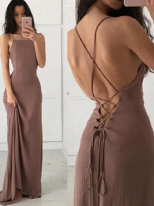 Flowy Chocolate Brown Prom Dress Backless Prom Dress Brown Evening Dress