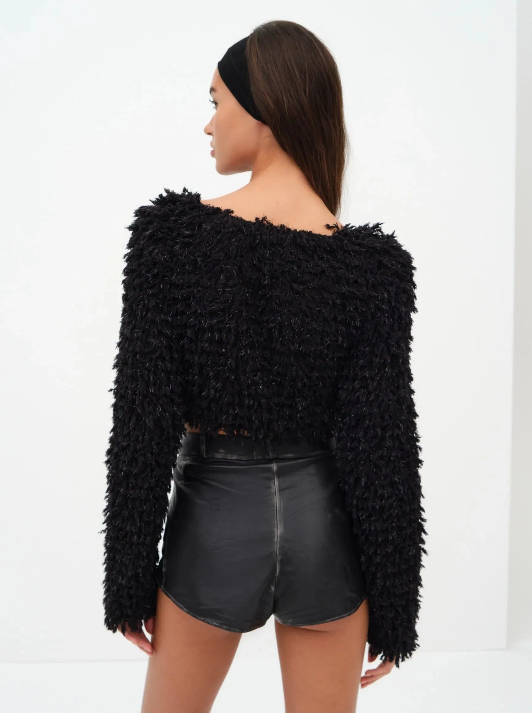 For Love & Lemons June Cropped Sweater in Black