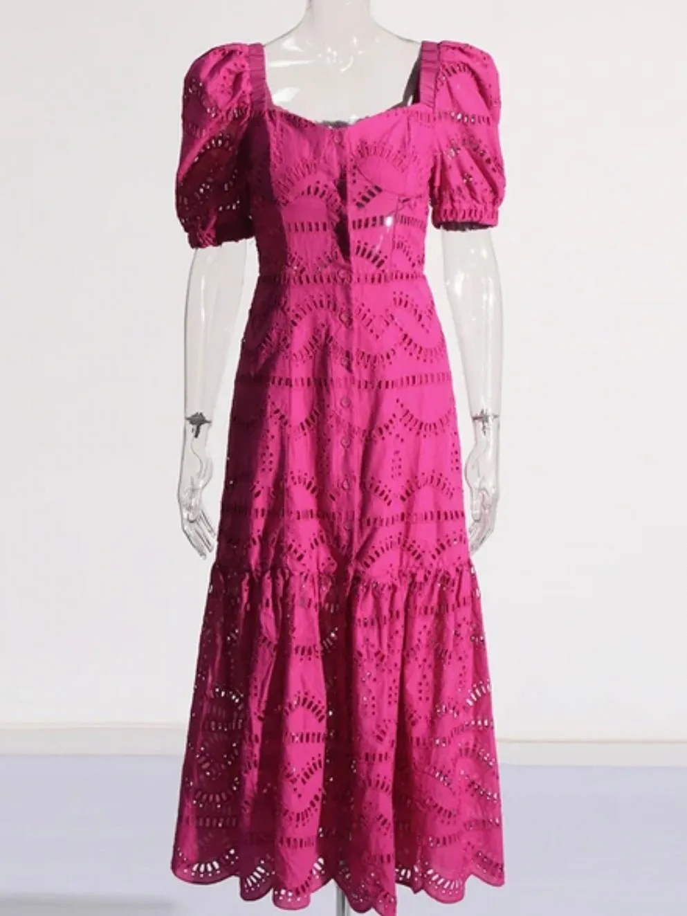 Fuchsia lace maxi dress