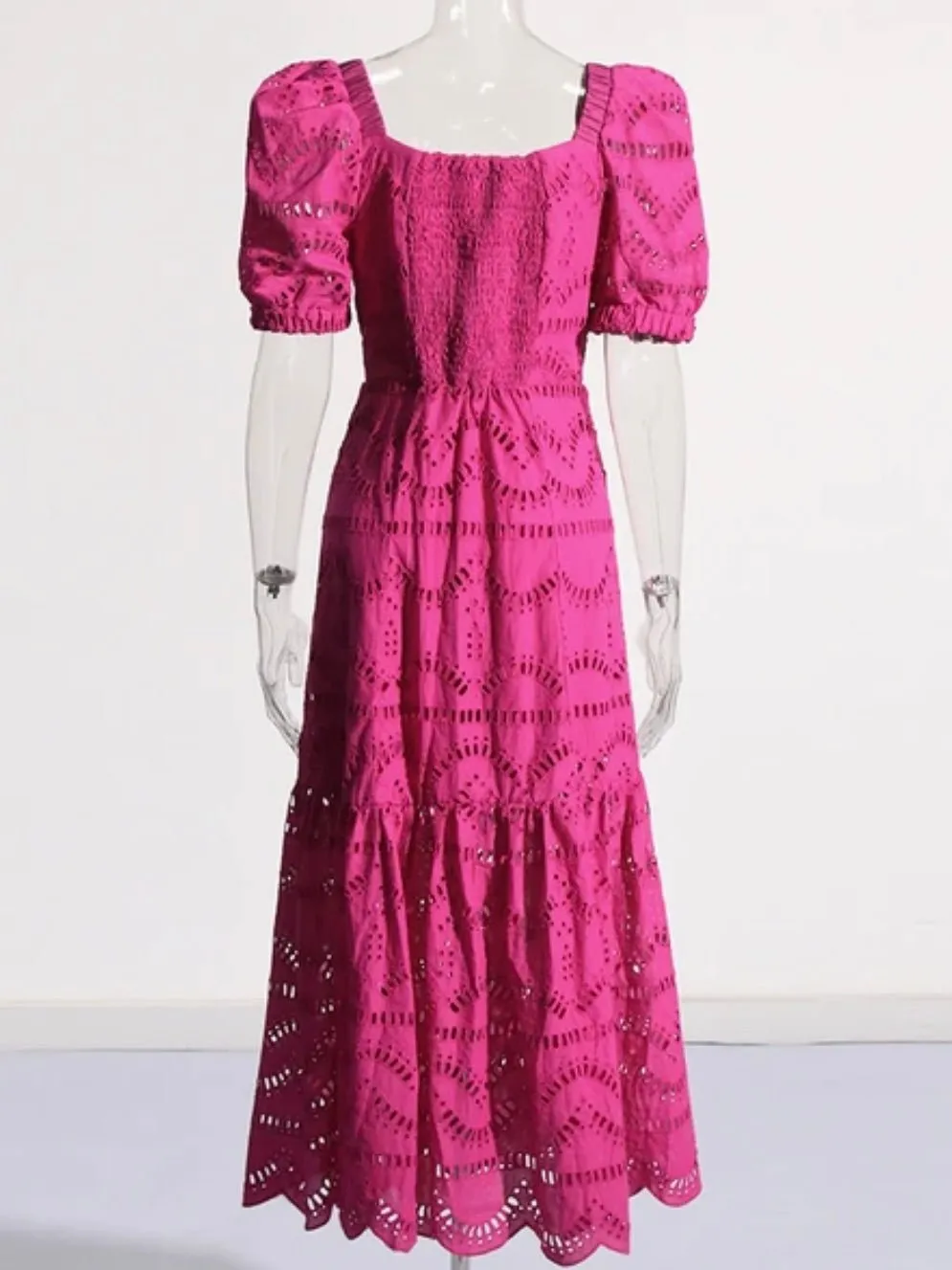 Fuchsia lace maxi dress