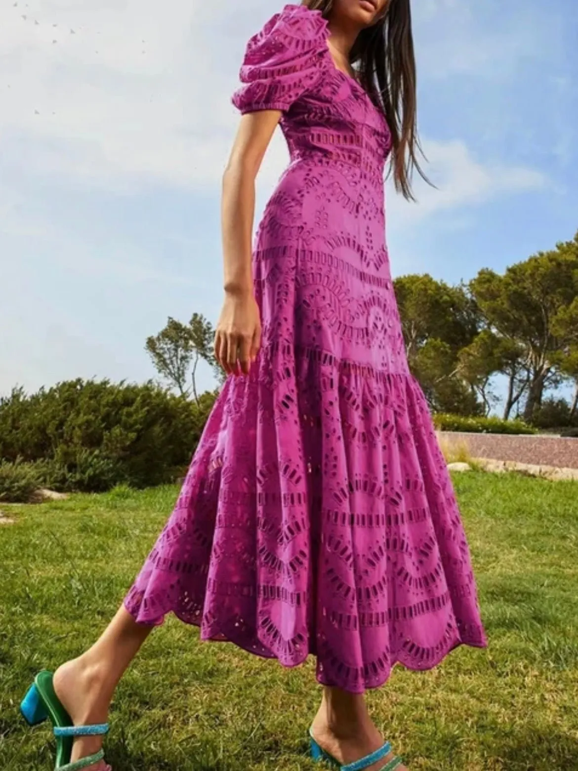 Fuchsia lace maxi dress