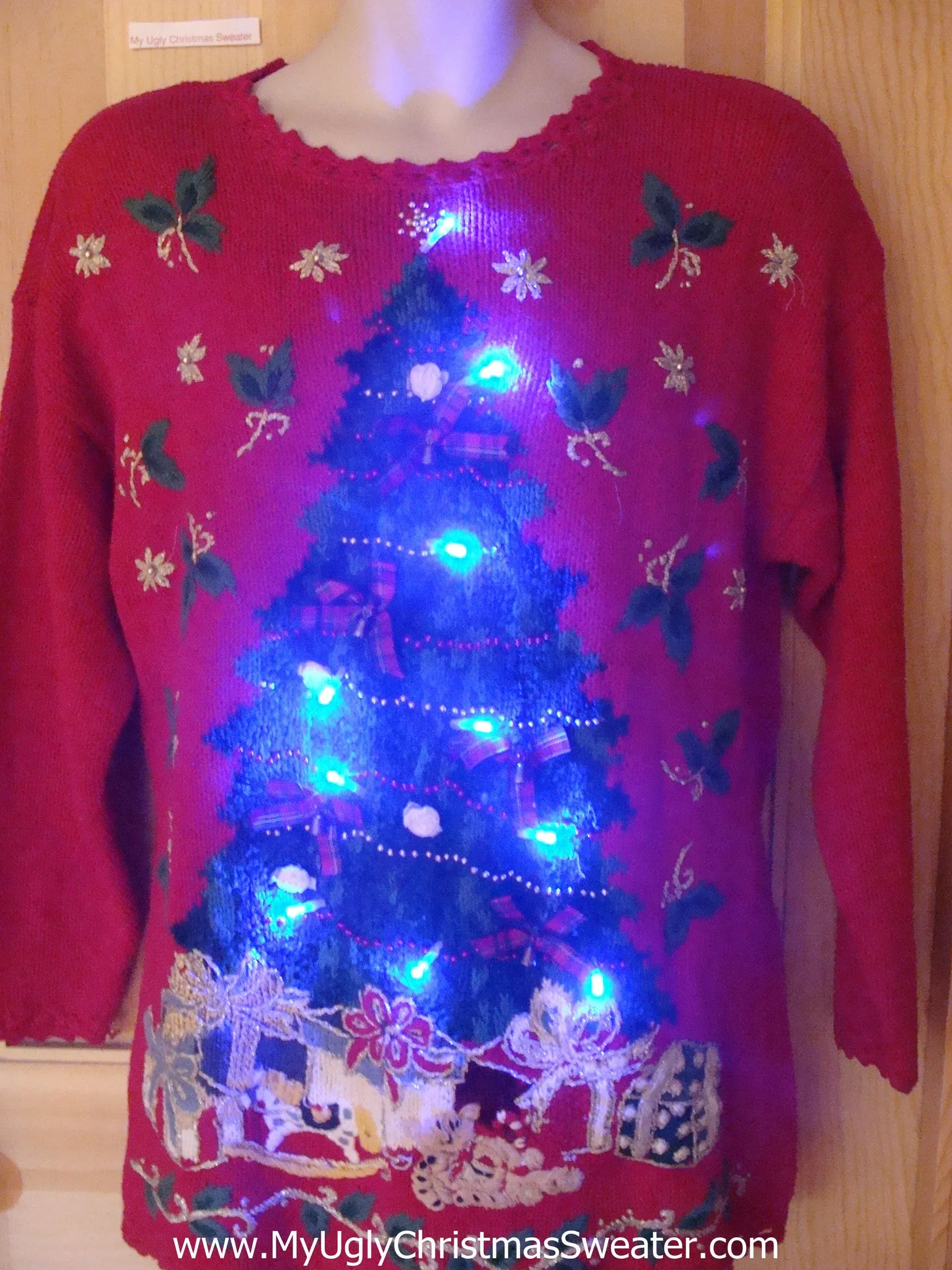 Funny 80s Christmas Sweater with Lights Huge Tree