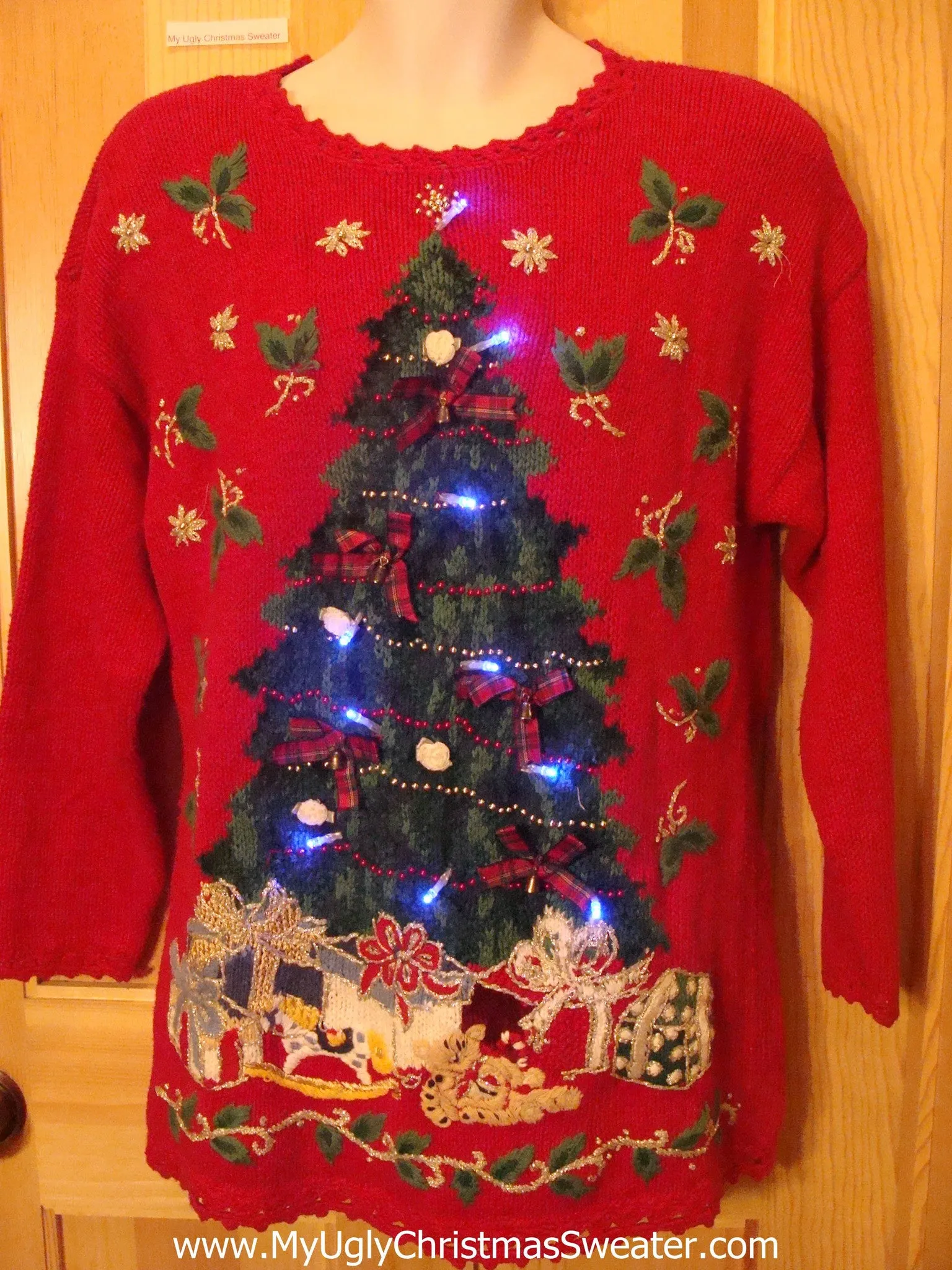 Funny 80s Christmas Sweater with Lights Huge Tree