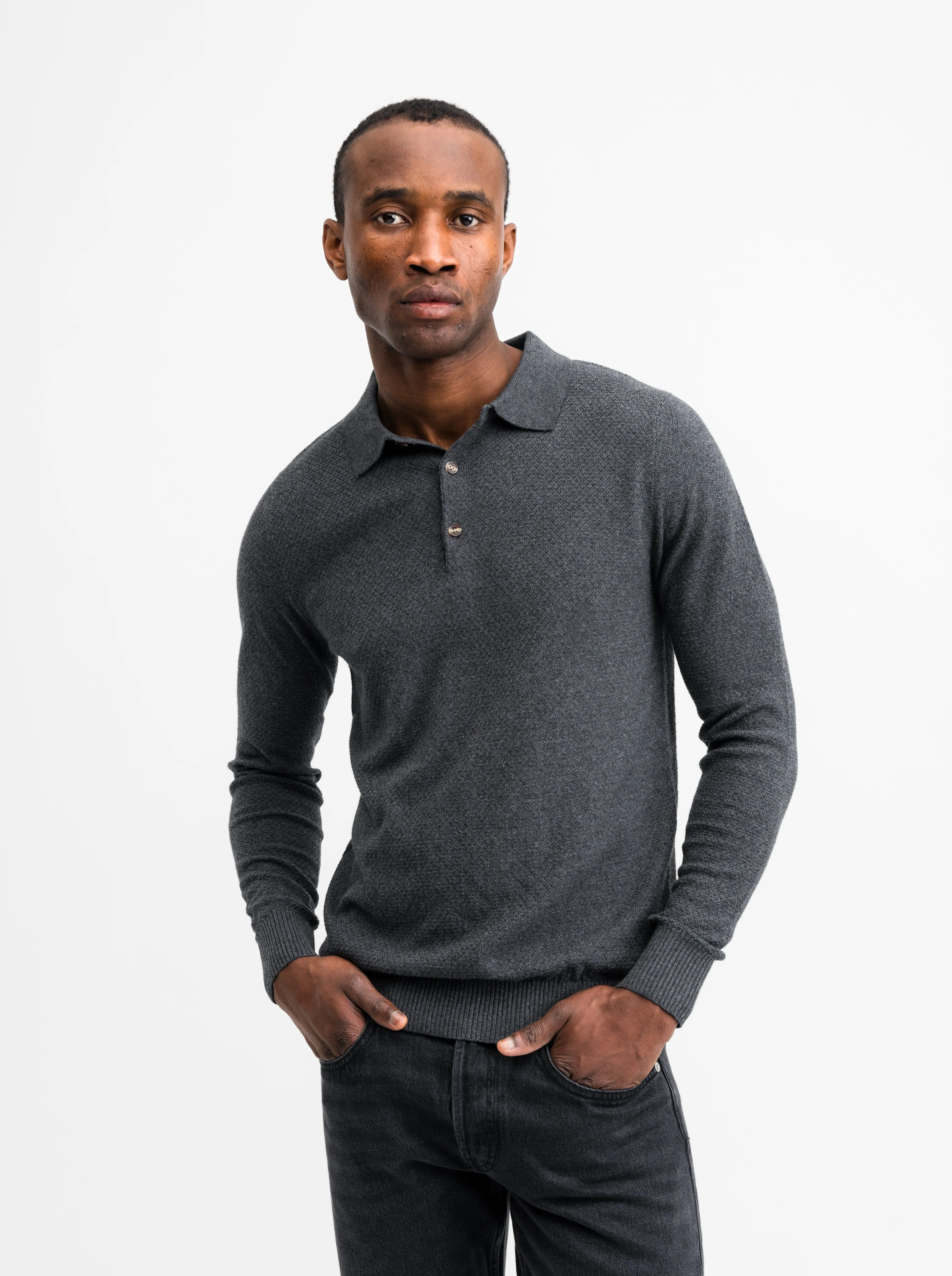 Gray Long Sleeve Polo