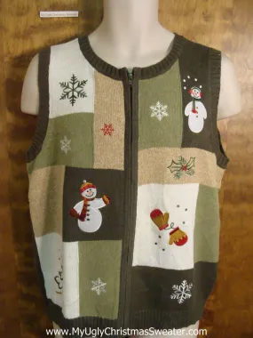 Green Patchwork Ugly Christmas Sweater Vest