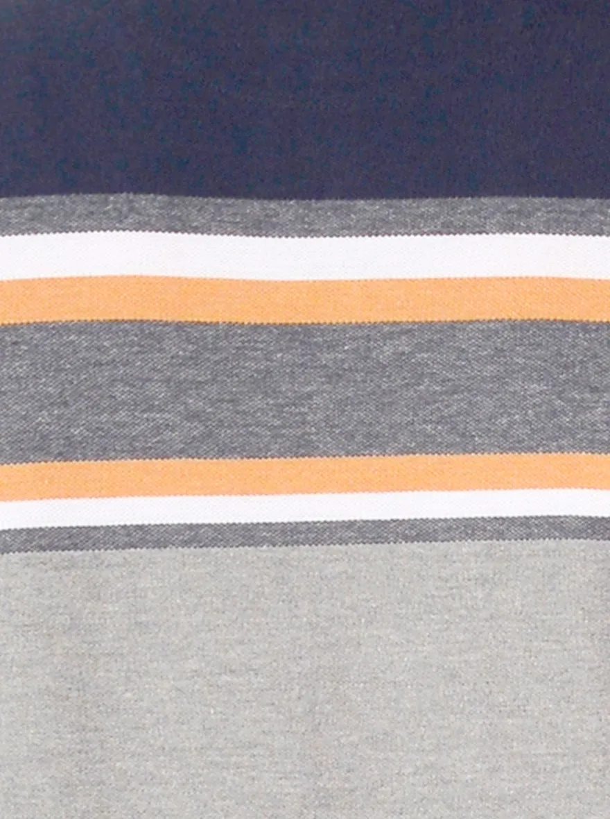 Grey & Blue Striped Slim Fit Polo T-shirt | Greenfibre