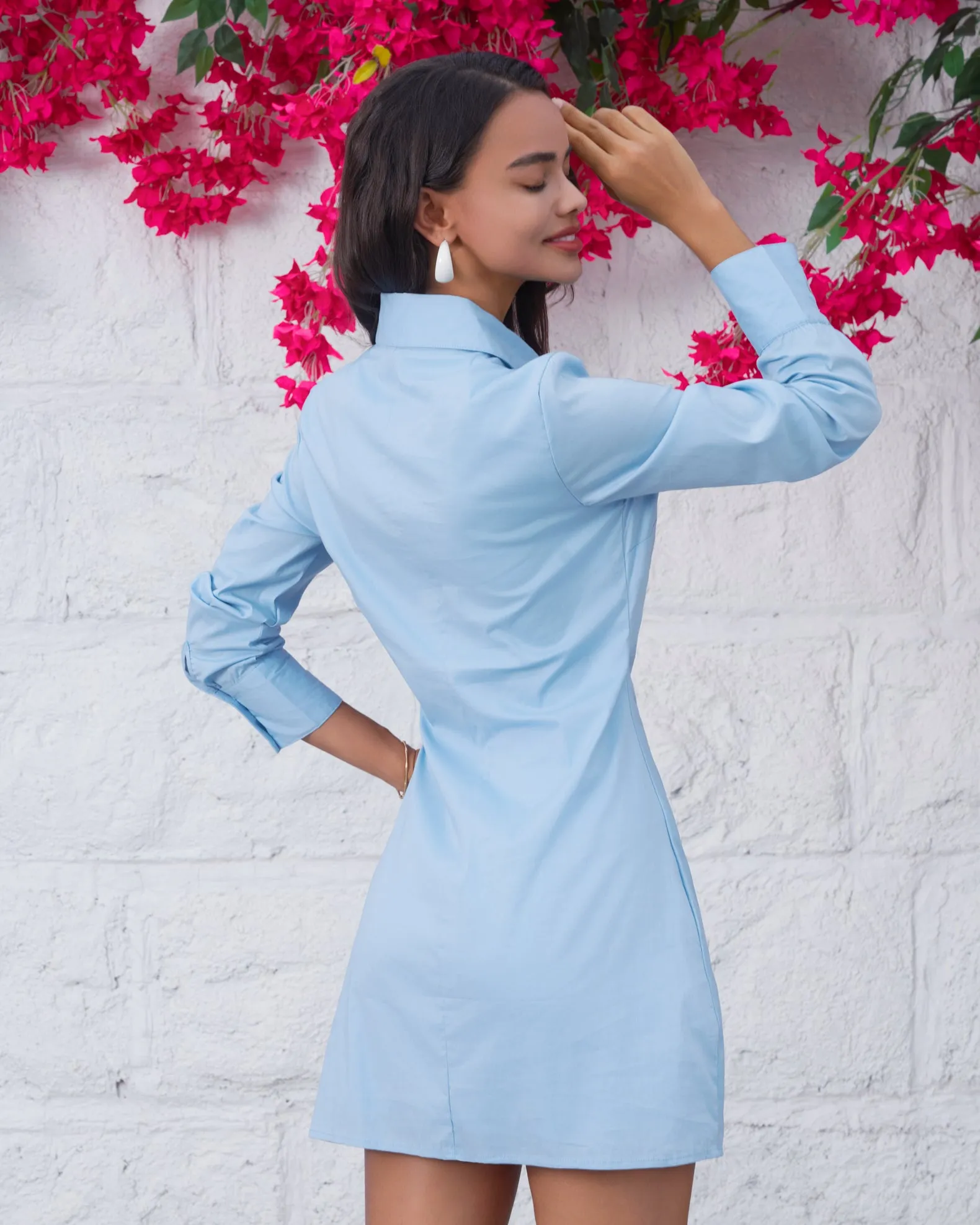 Harper Blue Ruched Shirt Mini Dress