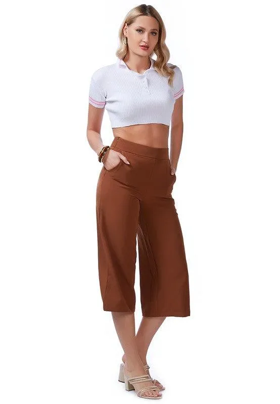 High Rise Cropped Culottes Trousers