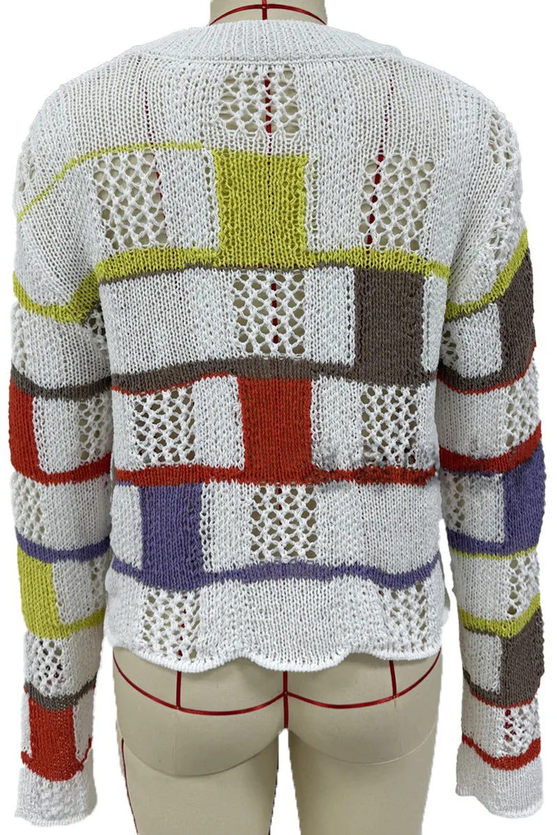 HWR1114 Color Block Knit Sweater