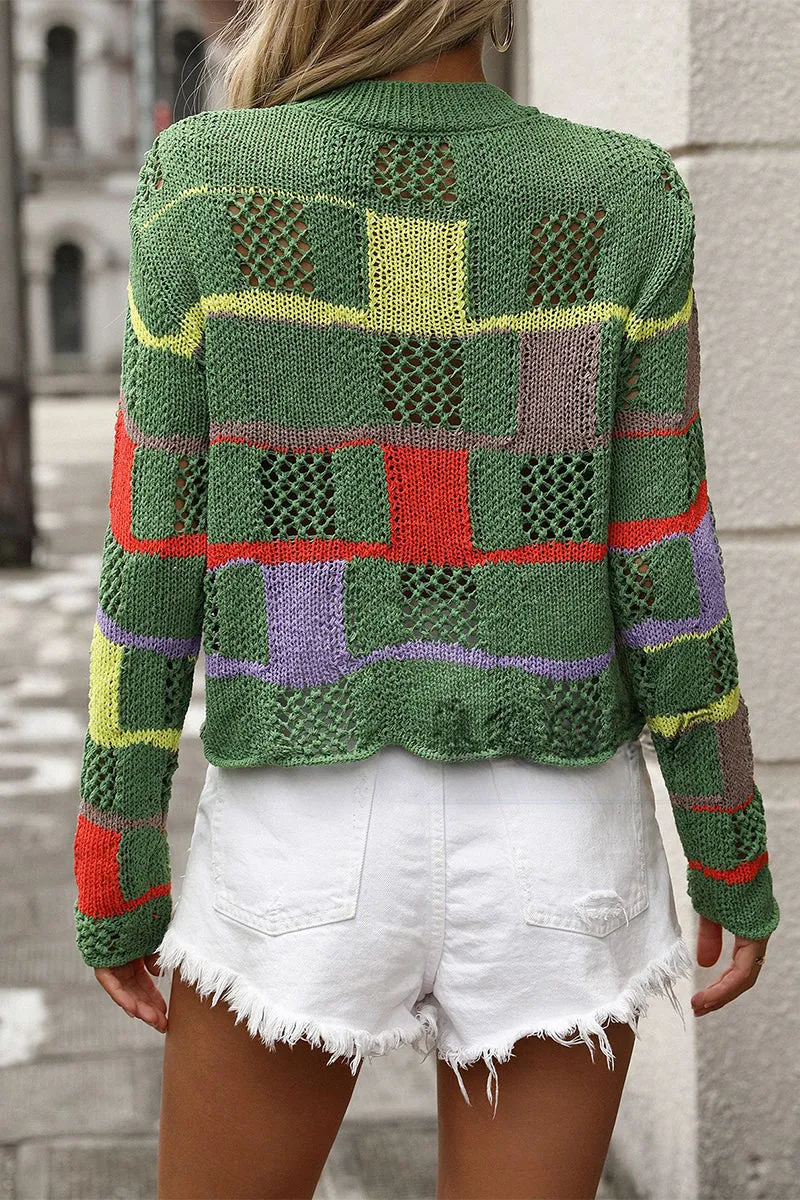 HWR1114 Color Block Knit Sweater