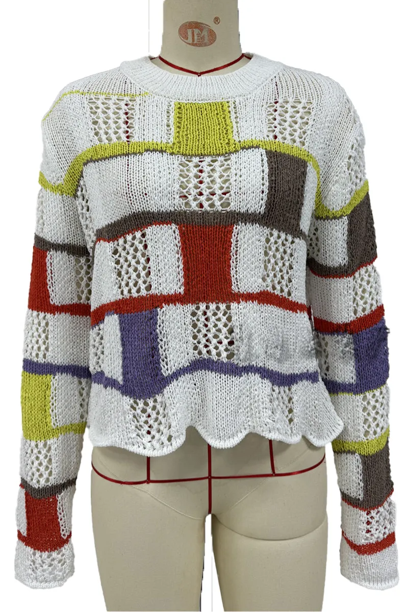 HWR1114 Color Block Knit Sweater