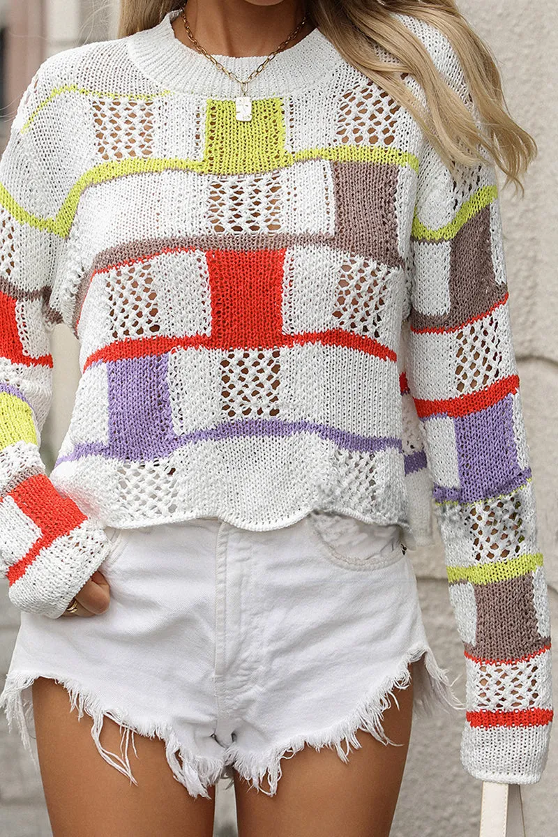 HWR1114 Color Block Knit Sweater