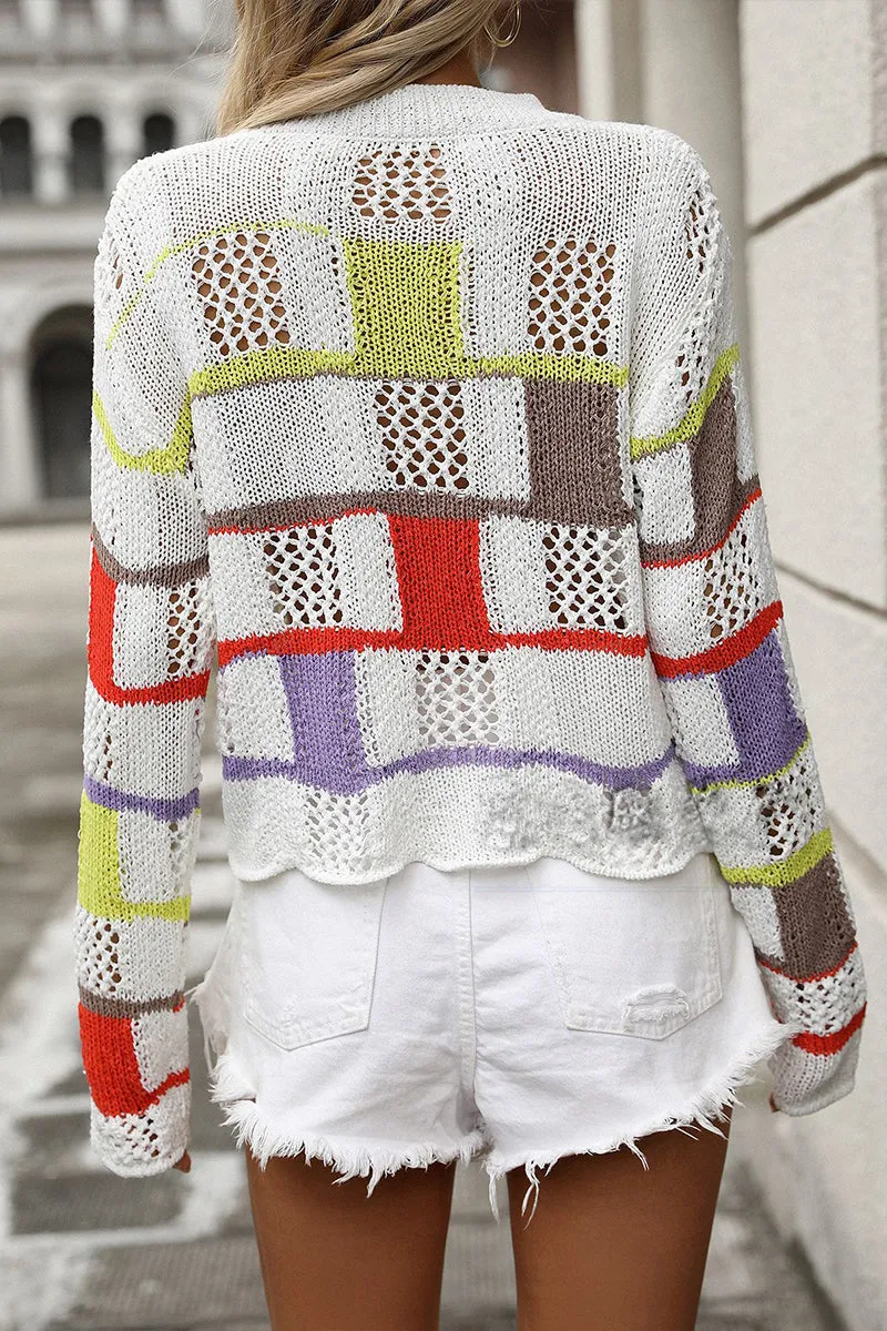 HWR1114 Color Block Knit Sweater