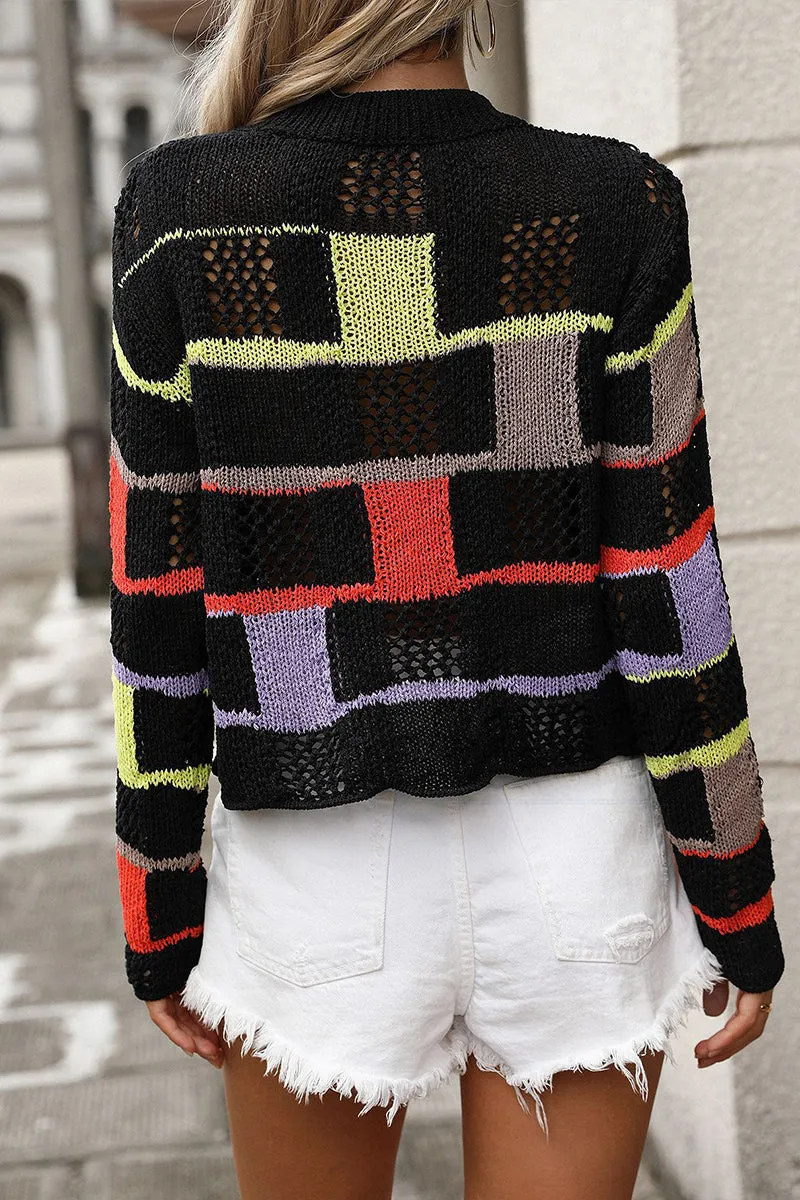 HWR1114 Color Block Knit Sweater