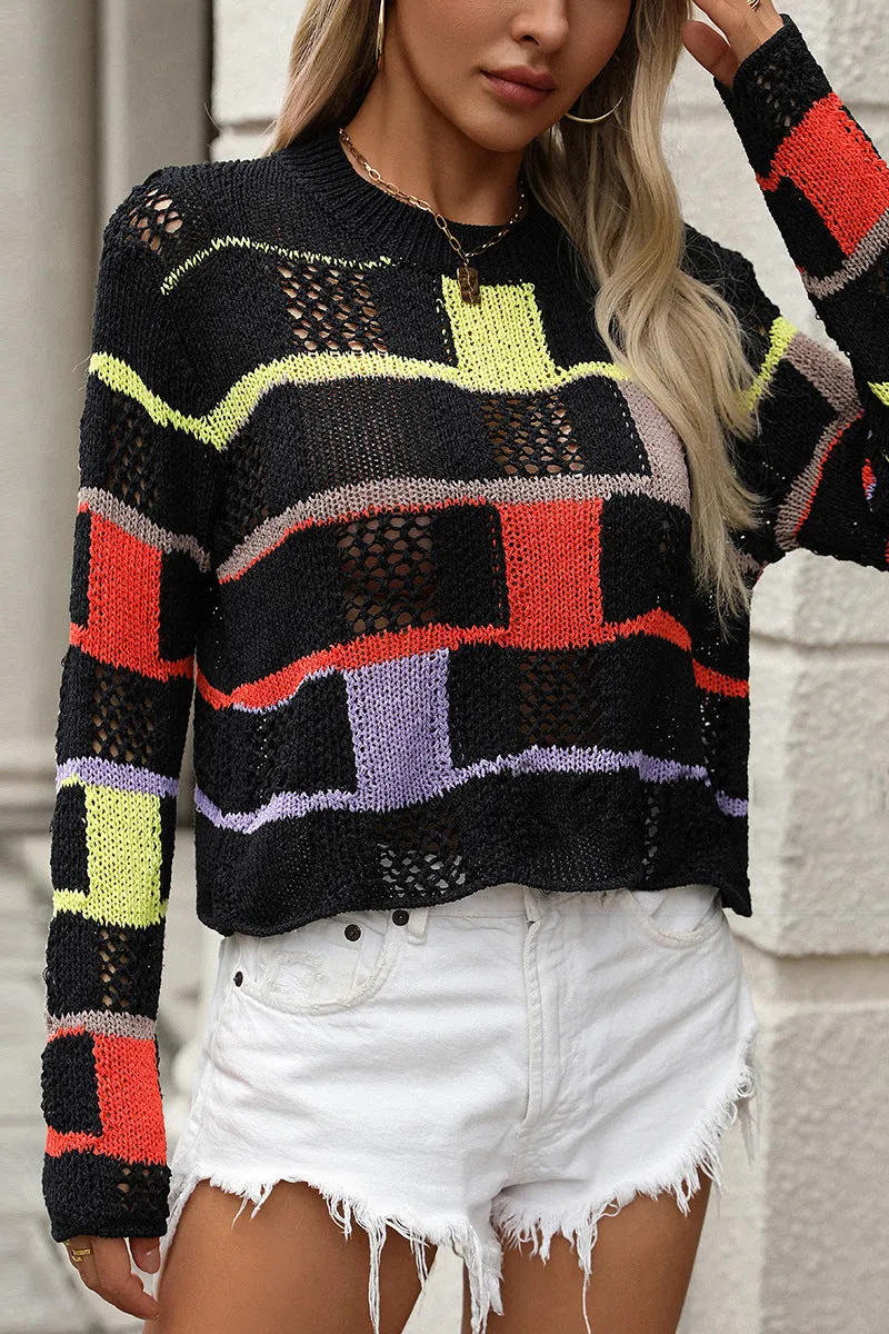 HWR1114 Color Block Knit Sweater