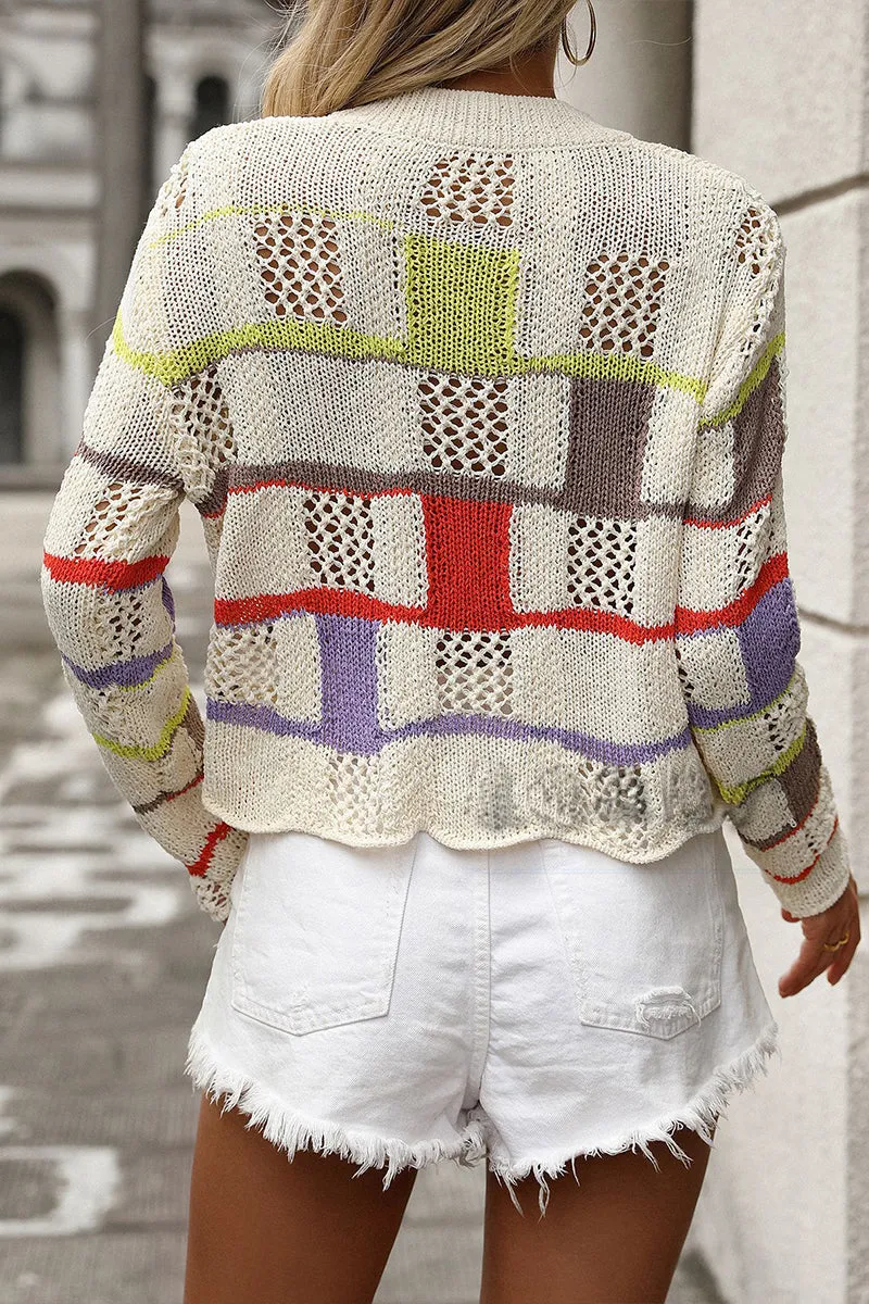 HWR1114 Color Block Knit Sweater