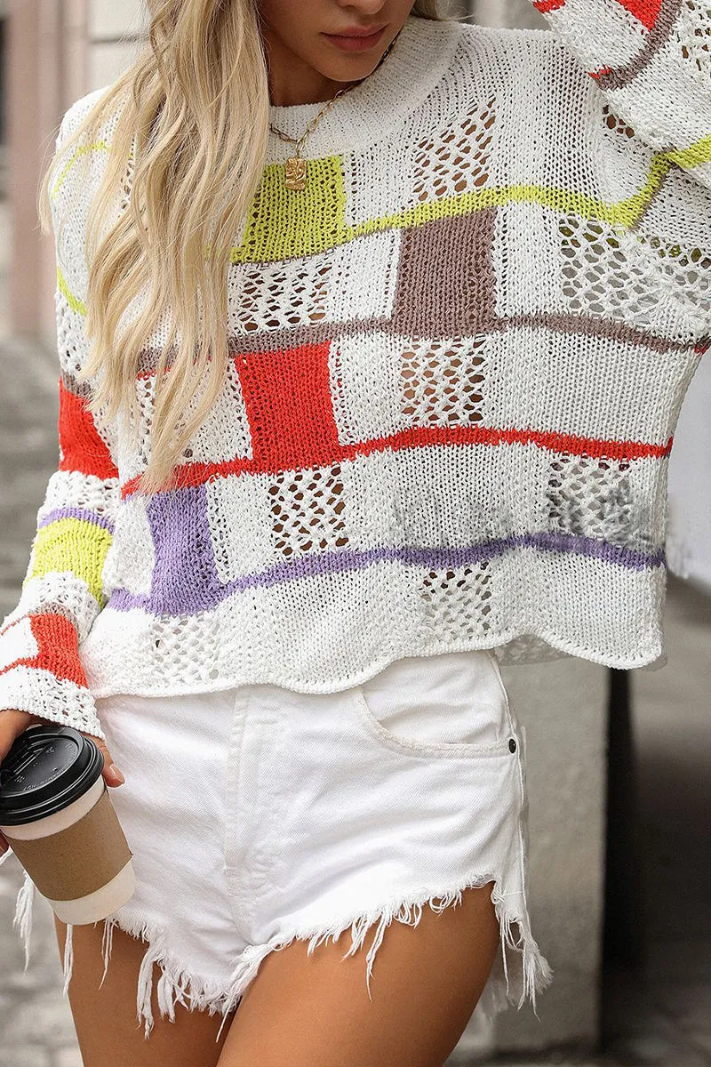 HWR1114 Color Block Knit Sweater