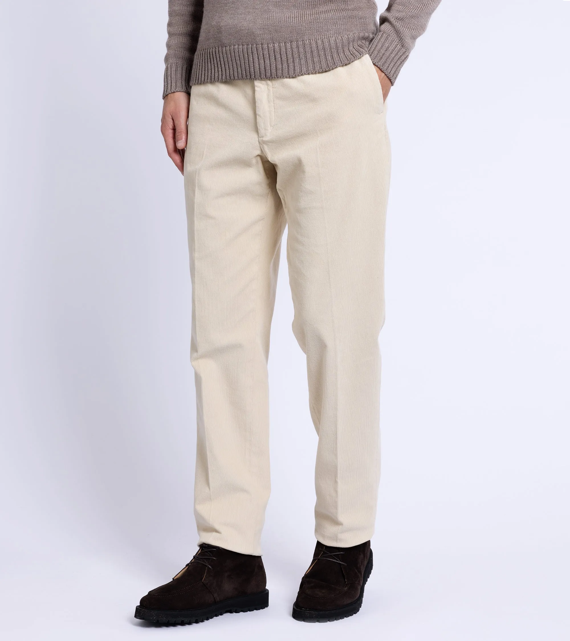 Incotex Regular Cotton Needlecord Trousers: Cream