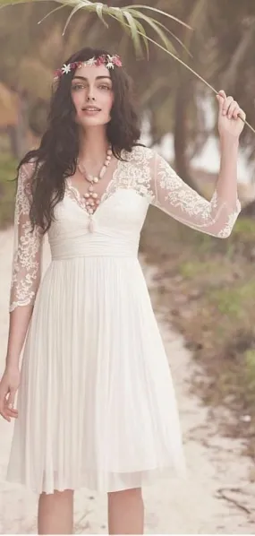 Informal Long Sleeve Lace Boho Short Wedding Dress