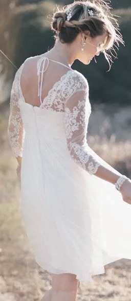 Informal Long Sleeve Lace Boho Short Wedding Dress