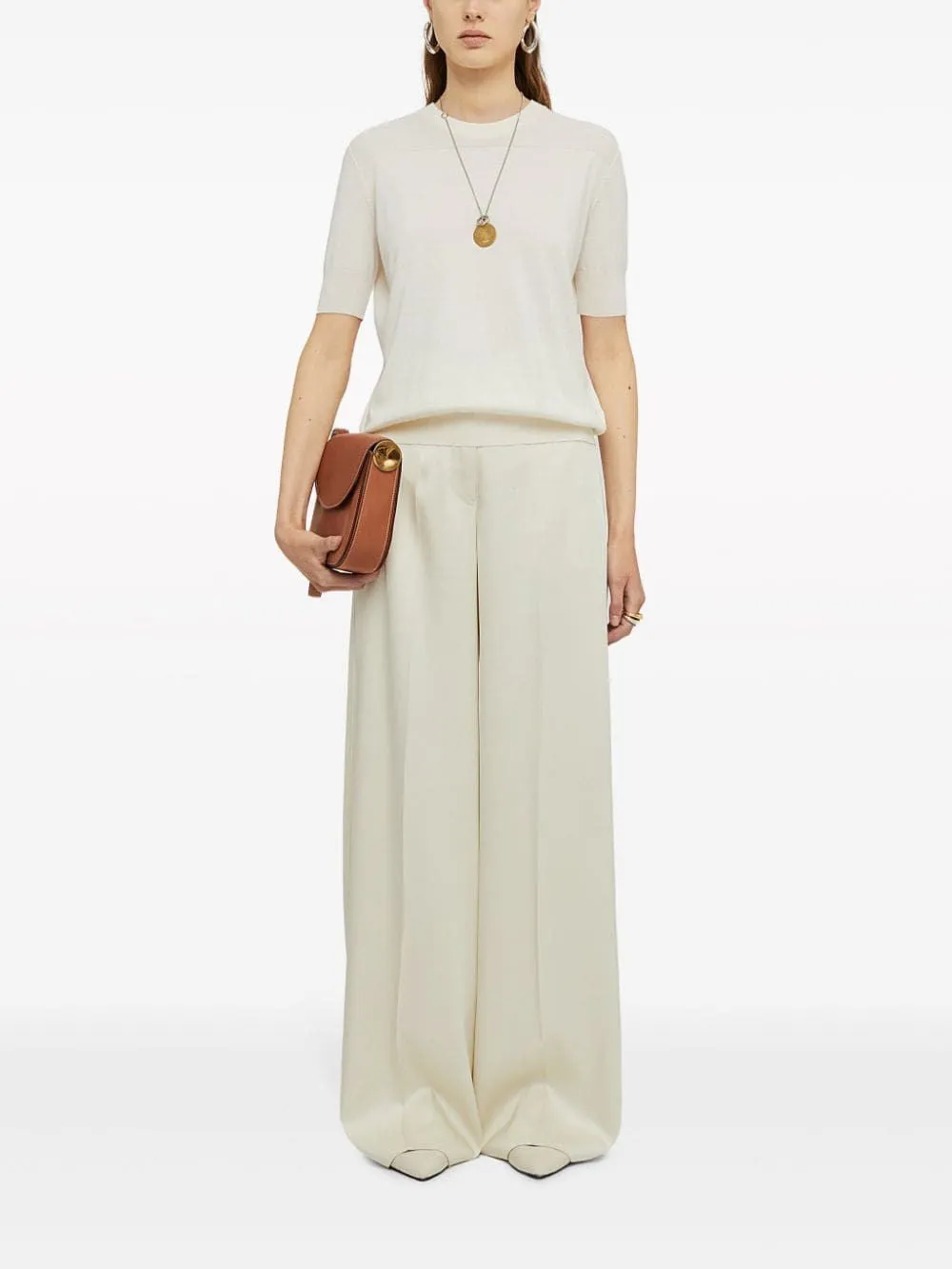 JIL SANDER Beige Wide-Leg Tailored Trousers for Women