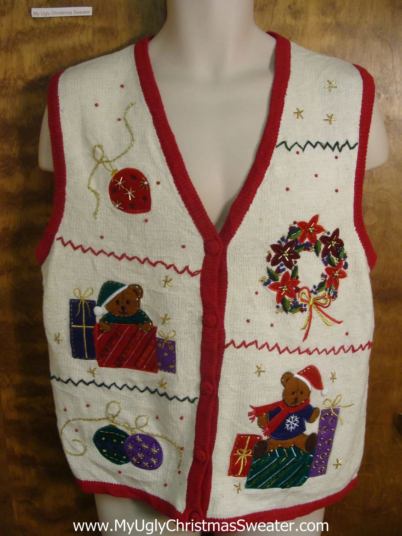 Jolly Teddy Bear and Ornament Funny Ugly Sweater for a Christmas Party