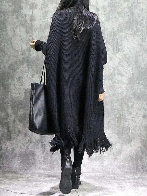 Knitted black Sweater dress outfit DIY o neck tassel Mujer sweater dress