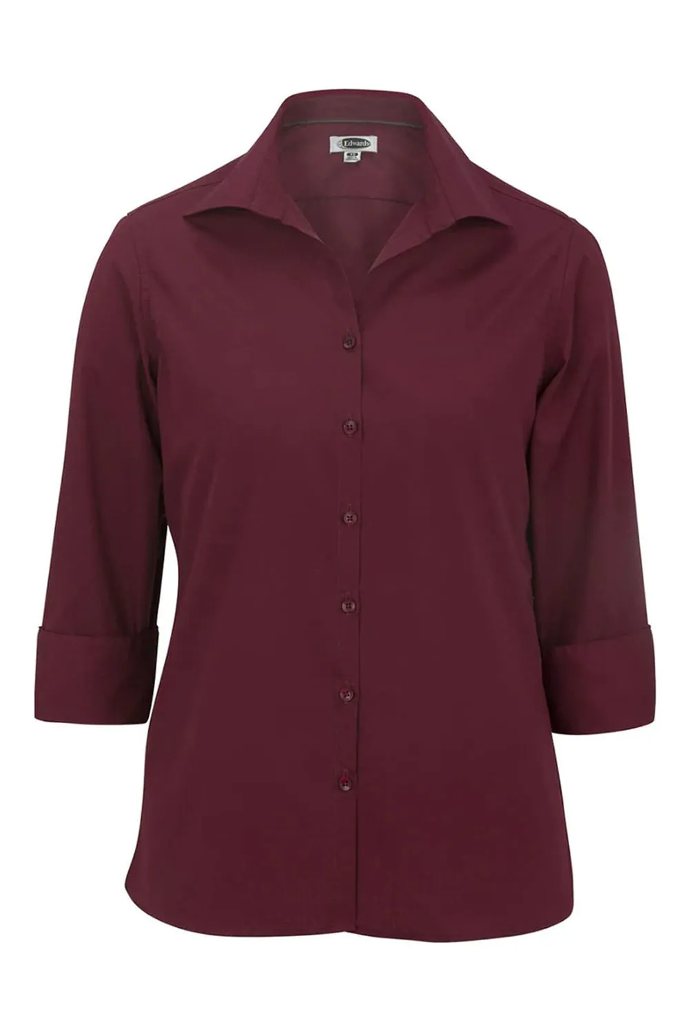 Ladies' 3/4 Sleeve Poplin - Burgundy