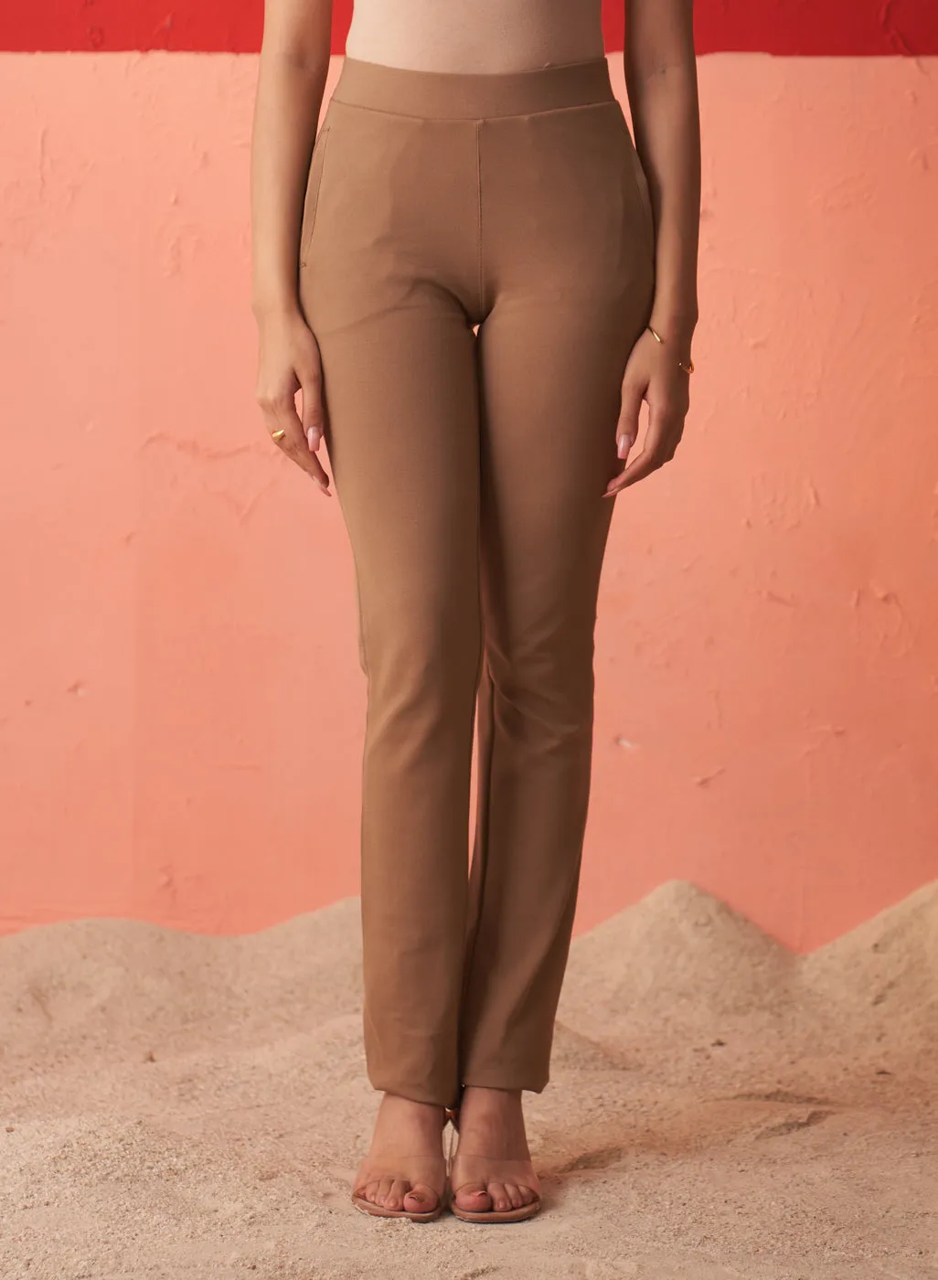 Liah Dark Beige Straight Fit Trousers for Women