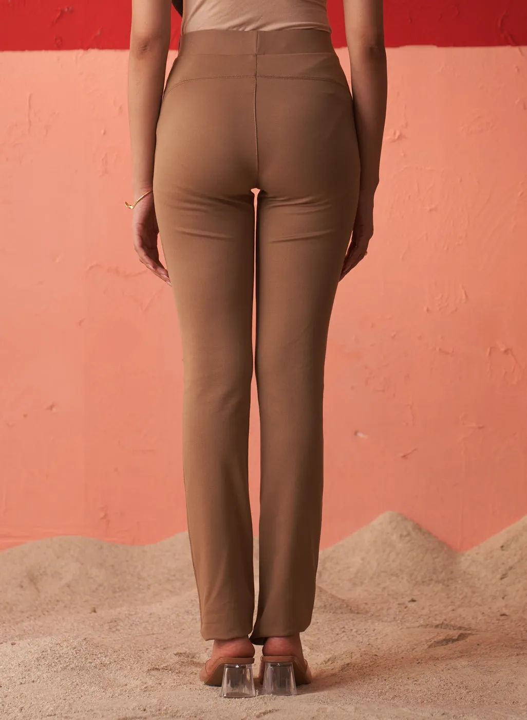 Liah Dark Beige Straight Fit Trousers for Women