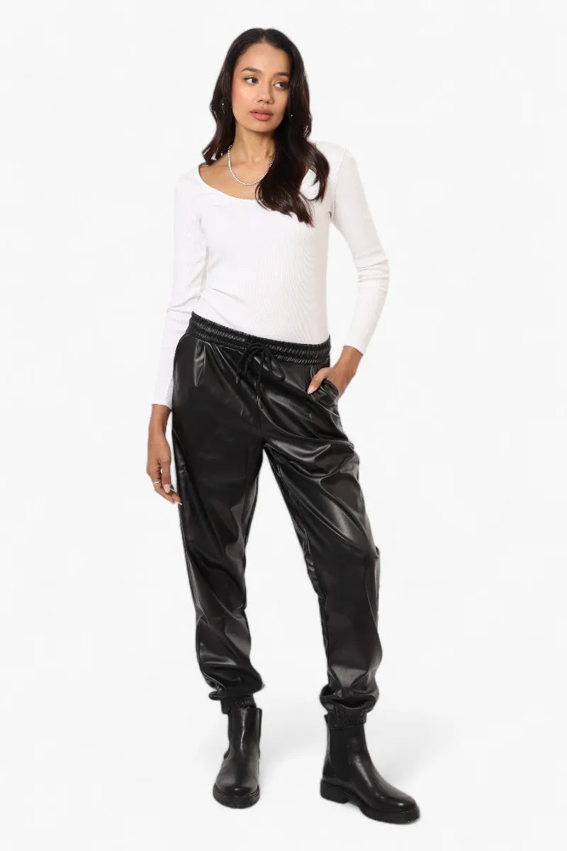 Limite Tie Waist Vegan Leather Jogger Pants - Black