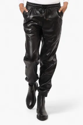 Limite Tie Waist Vegan Leather Jogger Pants - Black