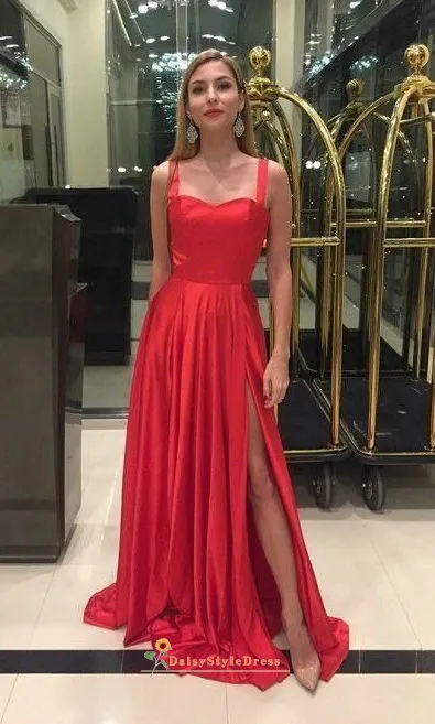 Long Sweetheart Split Red Prom Dress