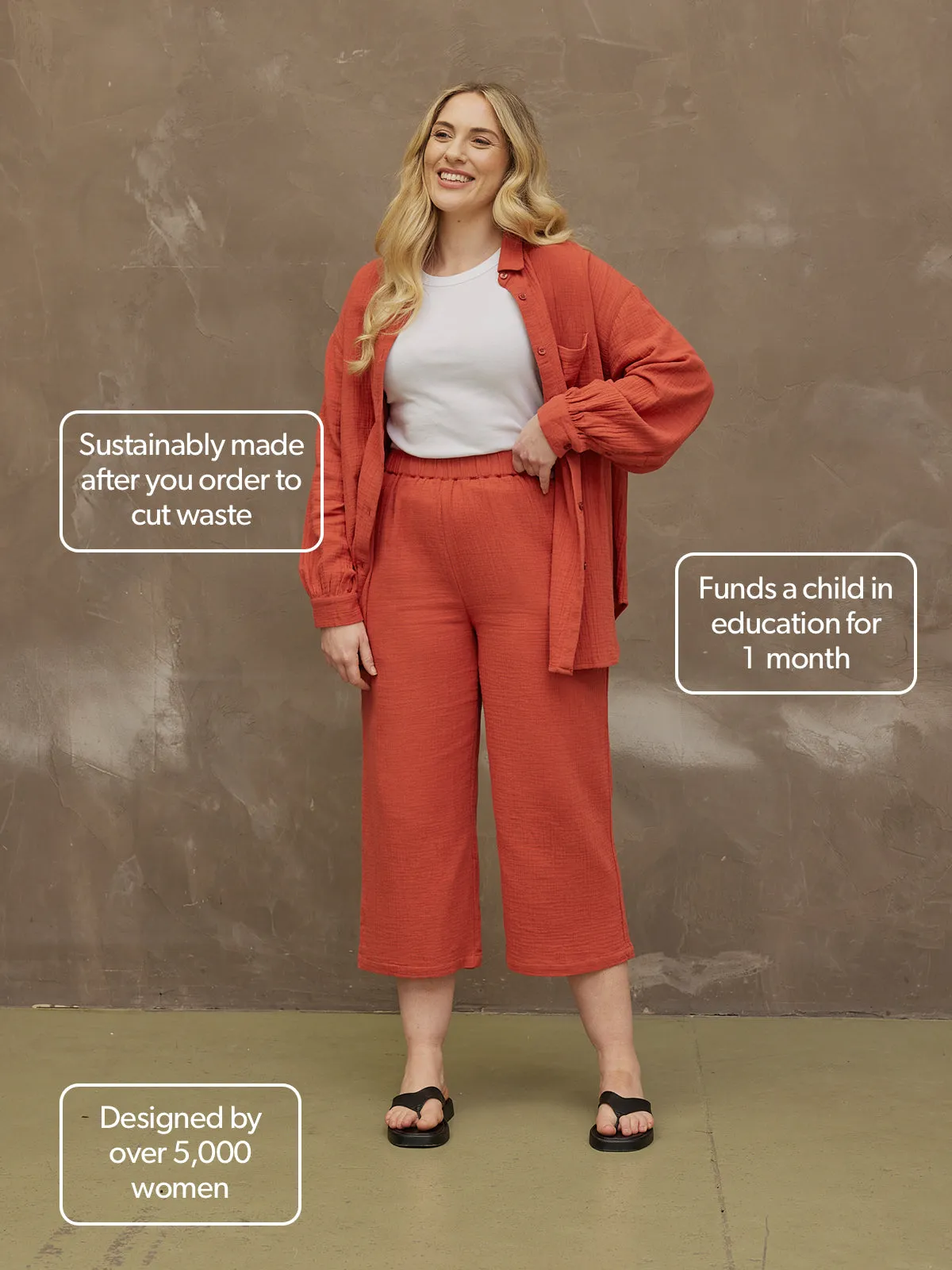 Maisie - Cotton Crinkle Culottes - Rust