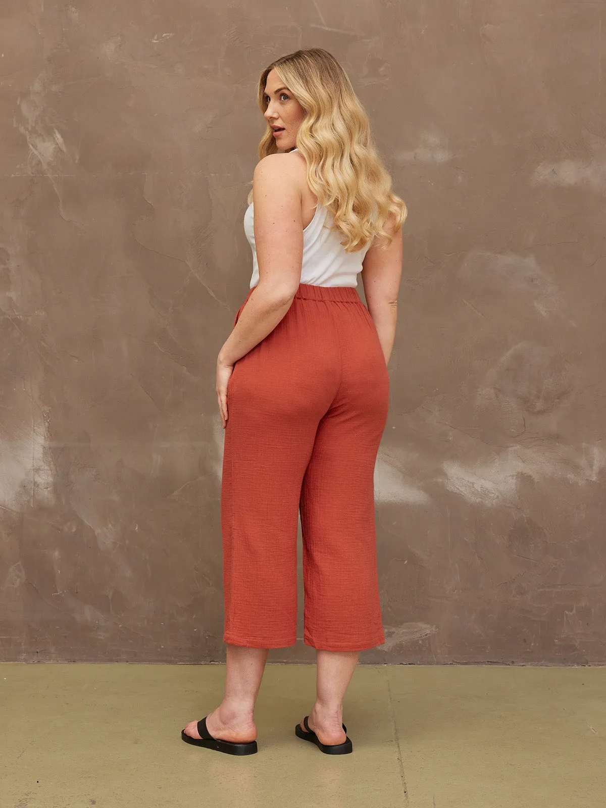 Maisie - Cotton Crinkle Culottes - Rust