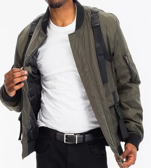 Men's Olive Green Tactical Utility Bomber Jacket