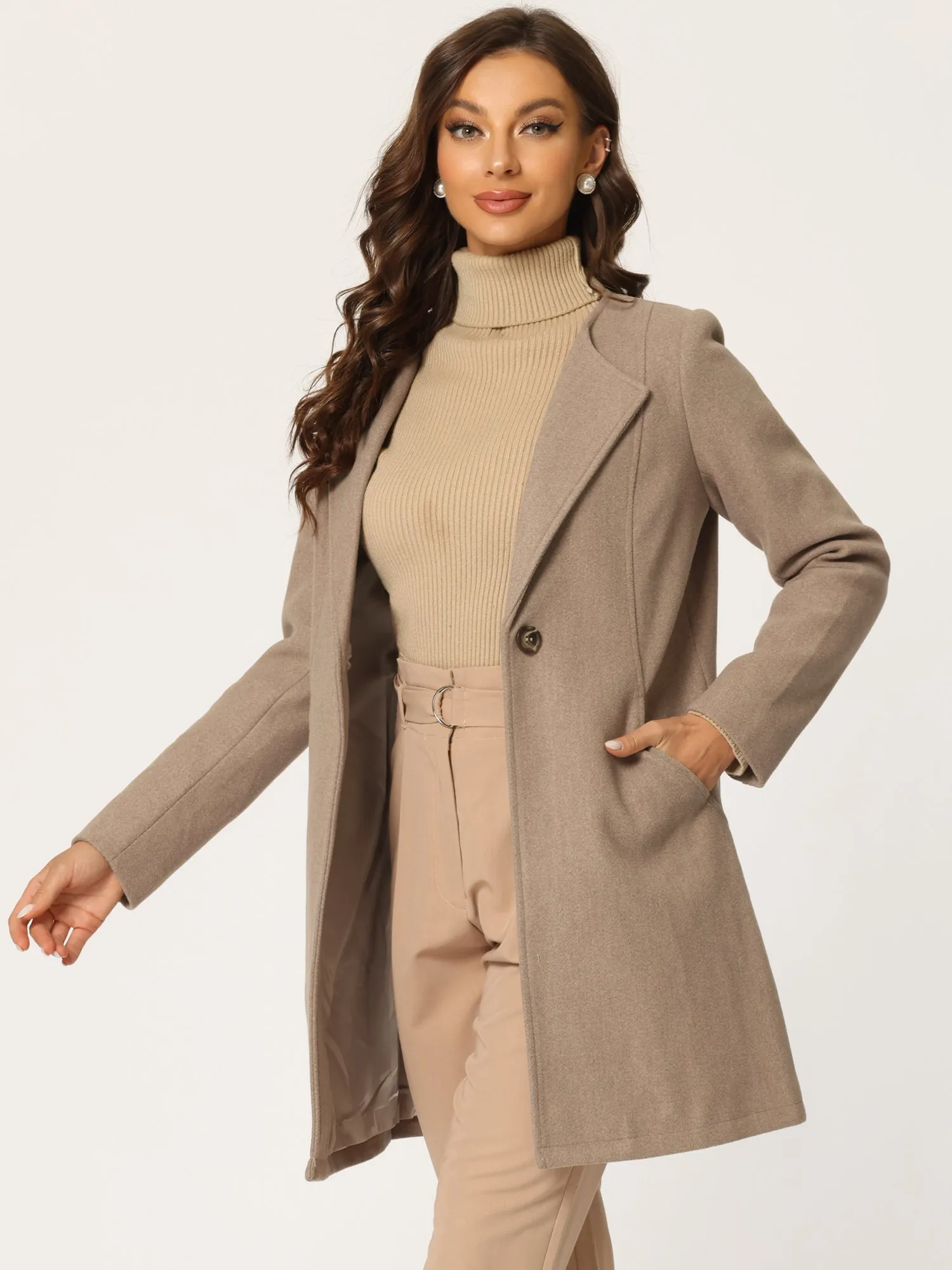 Mid-thigh Collarless Overcoat Single Breasted Outwear Winter Coat