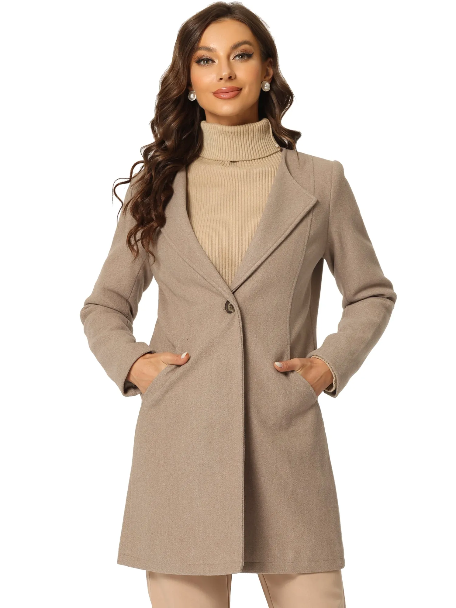 Mid-thigh Collarless Overcoat Single Breasted Outwear Winter Coat