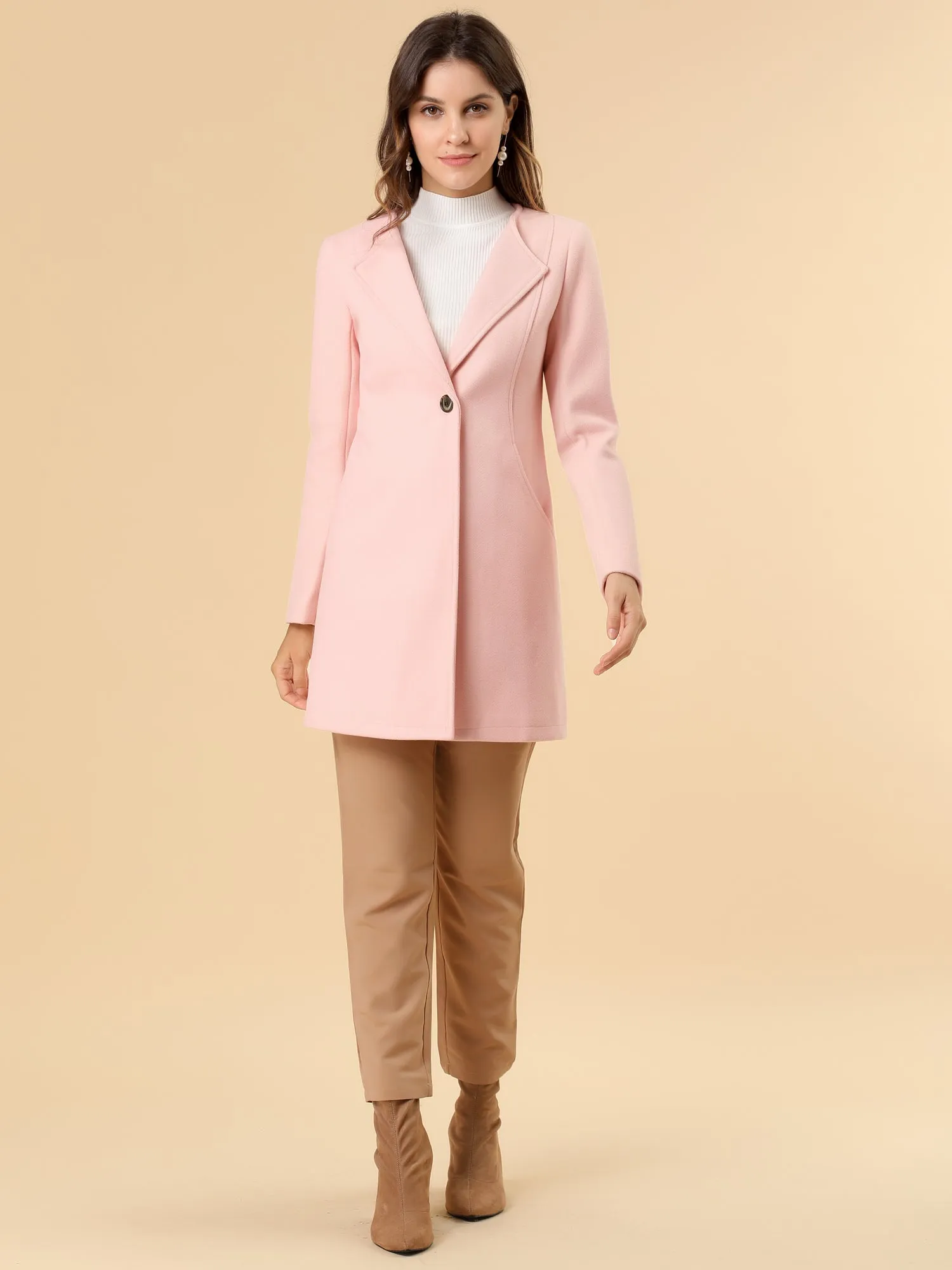 Mid-thigh Collarless Overcoat Single Breasted Outwear Winter Coat