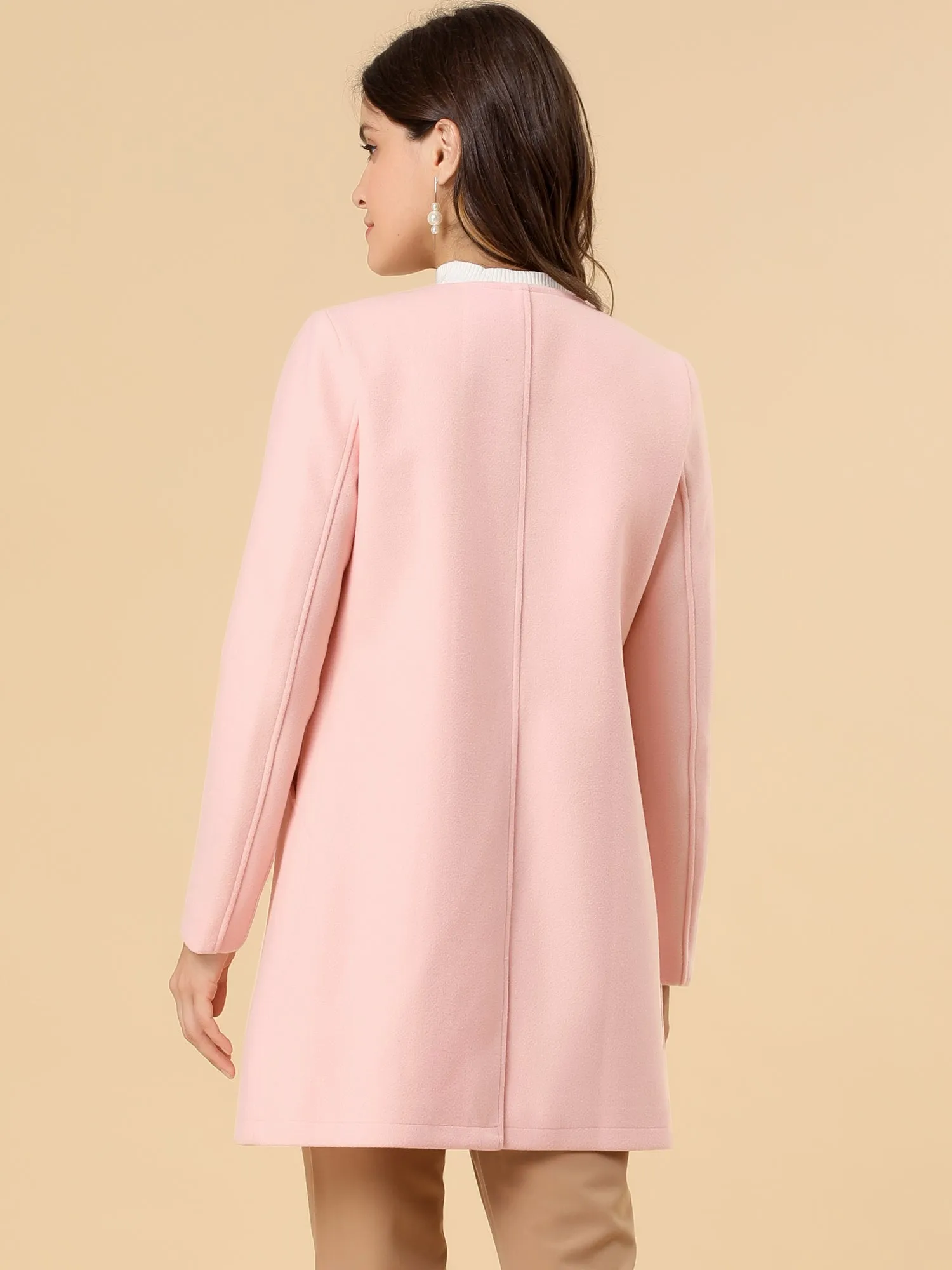 Mid-thigh Collarless Overcoat Single Breasted Outwear Winter Coat