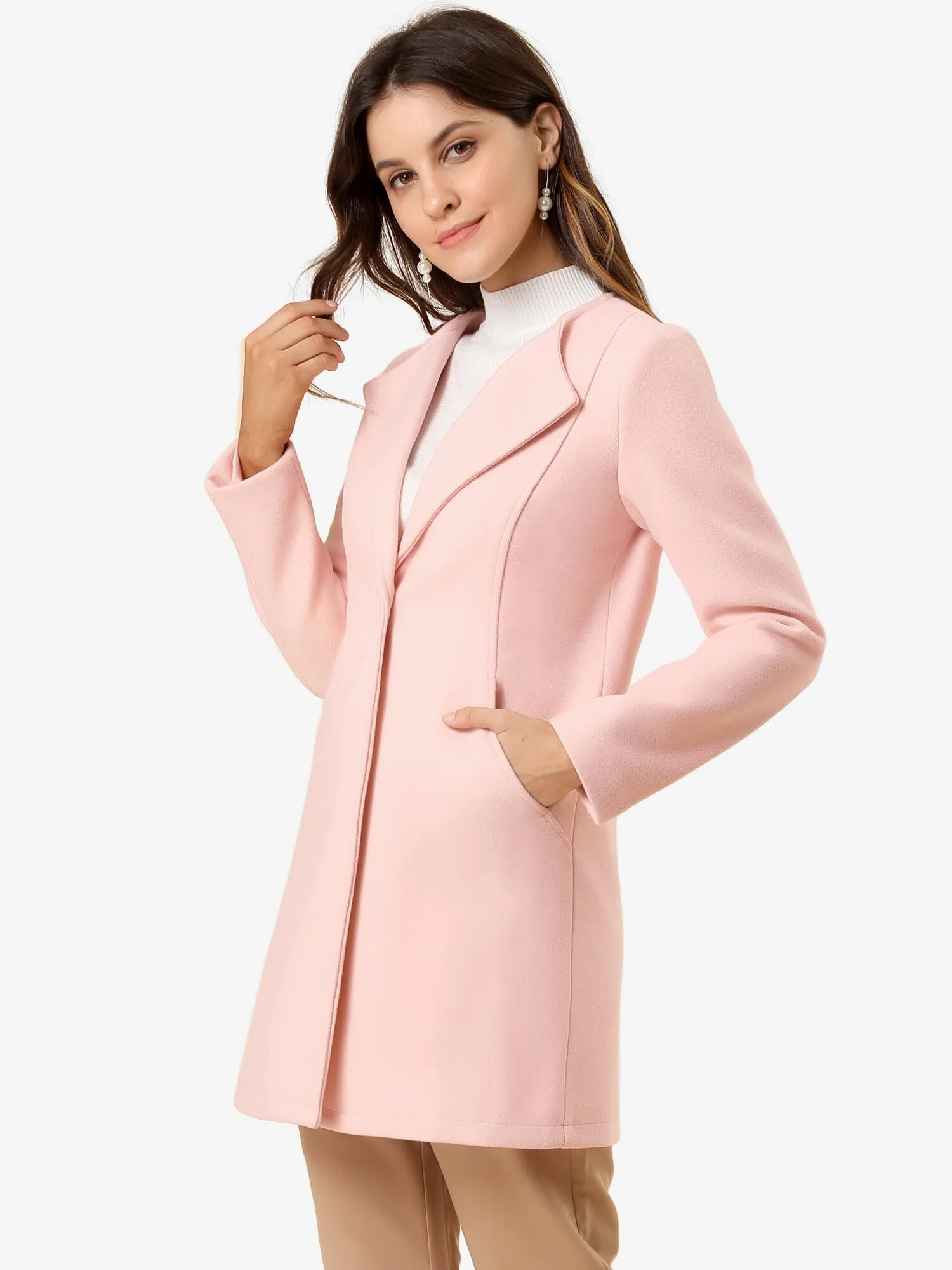 Mid-thigh Collarless Overcoat Single Breasted Outwear Winter Coat