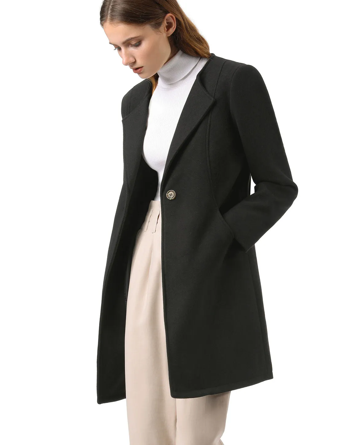 Mid-thigh Collarless Overcoat Single Breasted Outwear Winter Coat